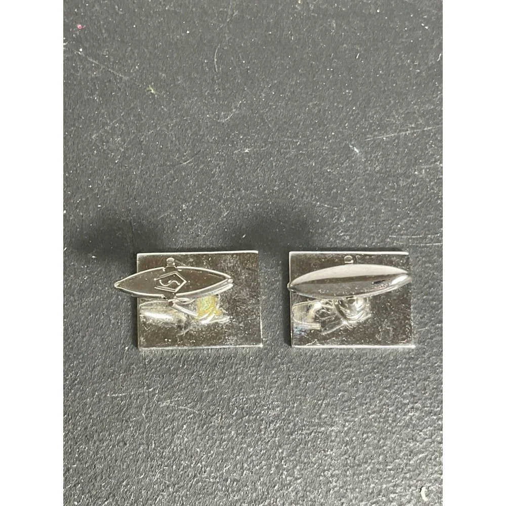 Vintage Swank Silver Cufflinks With Blue Gemstone Accent